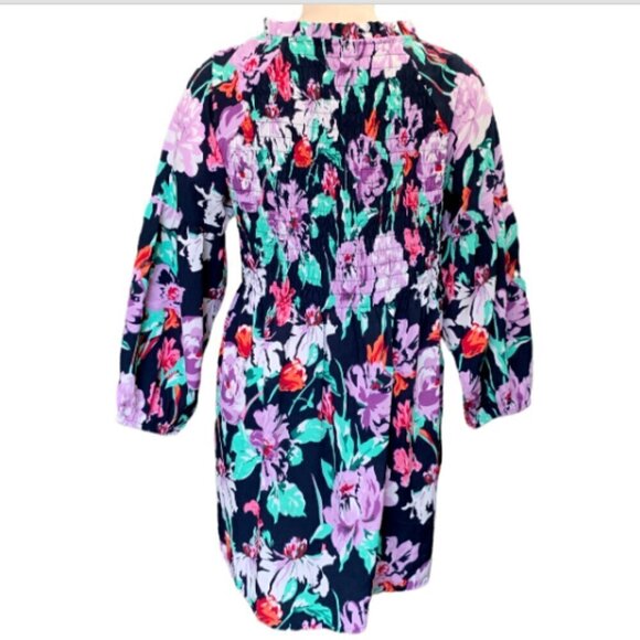 Caffe Marrakesh Tunic Top/Mini Dress Floral Smocked Button Front Sz L #17D - Picture 5 of 9